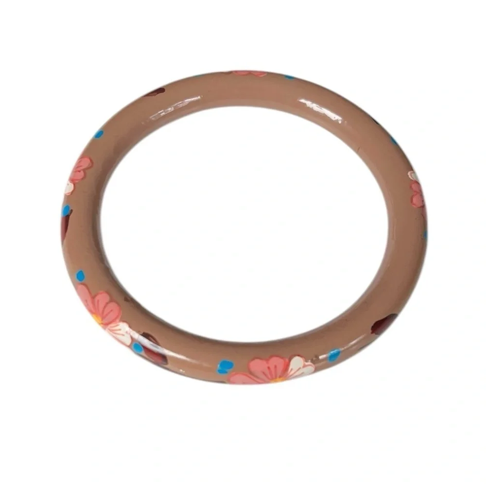 Vintage Floral Bangle Hand Painted Unique Artisan Boho Style